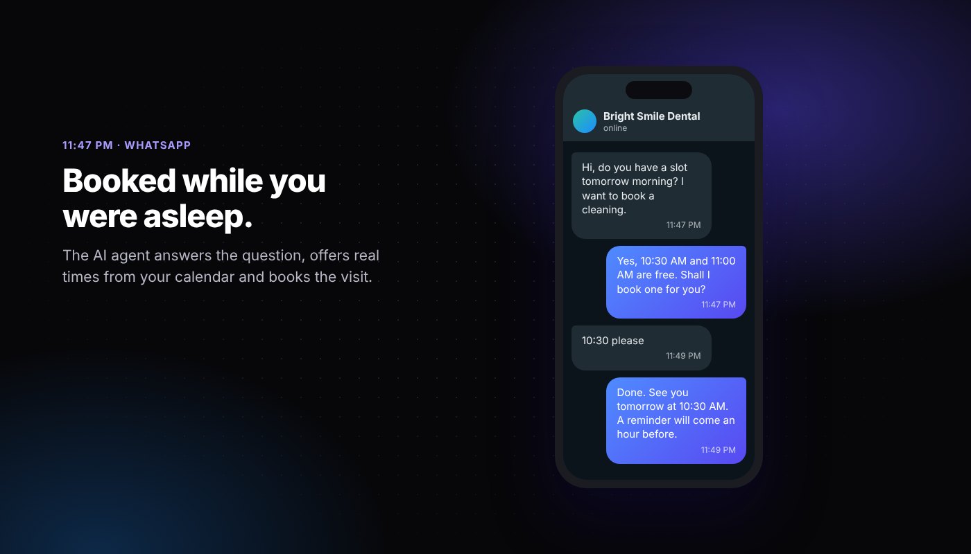 An AI agent answers a late-night WhatsApp message and books a visit